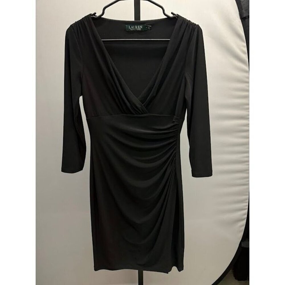 Lauren Ralph Lauren Black Faux Wrap Long Sleeve Dress